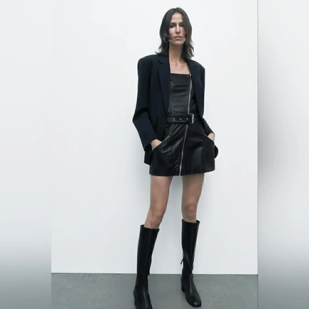 100% SHEEP LEATHER GENUINE PURE LEATHER MOTO DRESS ZARA